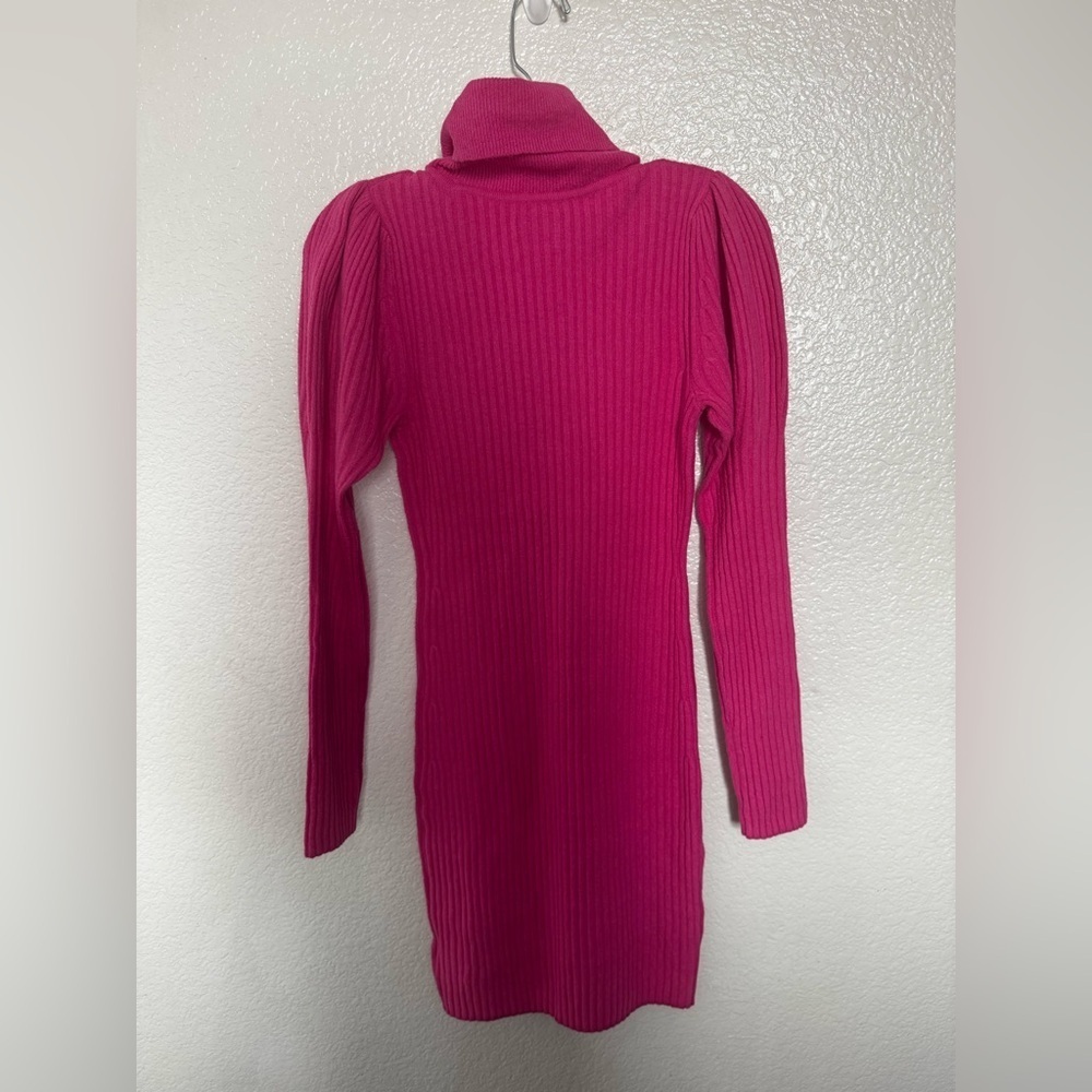 Gap Pink Puff Sleeve Turtleneck Mini Sweater Dress - Picture 3 of 5